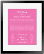 Solana personalized name print with origin and traits in pink with black matte frame