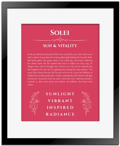 Solei name meaning wall art by Get Your Story in red with black matte frame