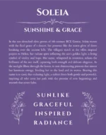 Soleia personalized name art with origin story in purple