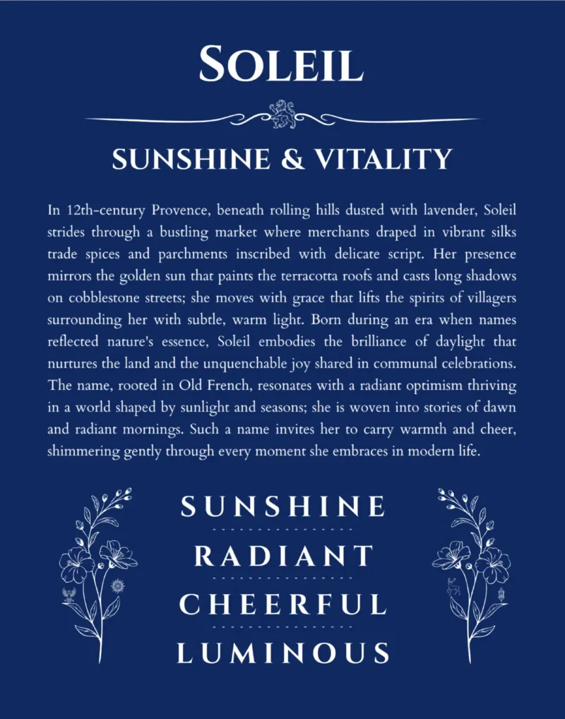 Soleil name meaning gift print in deep blue