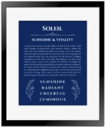Soleil name meaning gift print in deep blue with black matte frame
