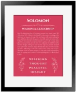 Solomon personalized wall art with the story of your name in red with black matte frame