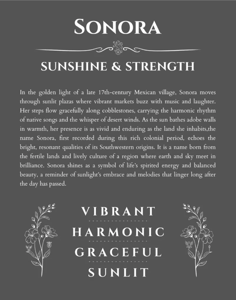 Sonora name origin print with meaning and traits in gray