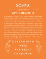 Sonya name origin print with meaning and traits in orange