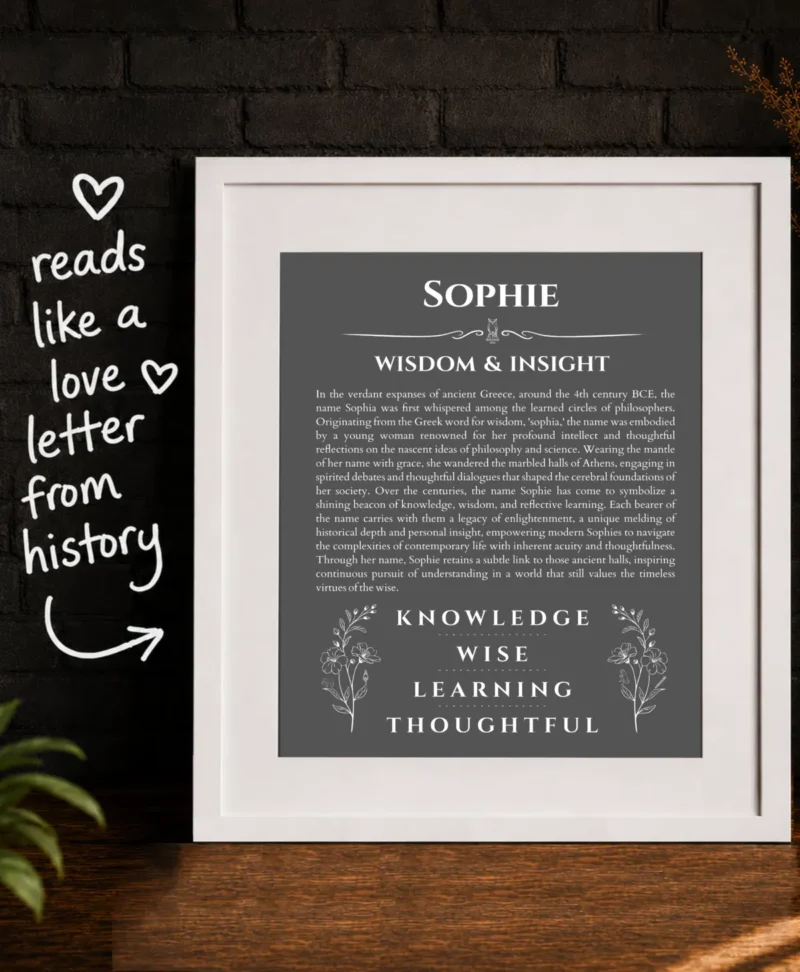 Sophie personalized name print with origin and traits