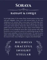 Soraya custom name art showing meaning and origin in navy blue
