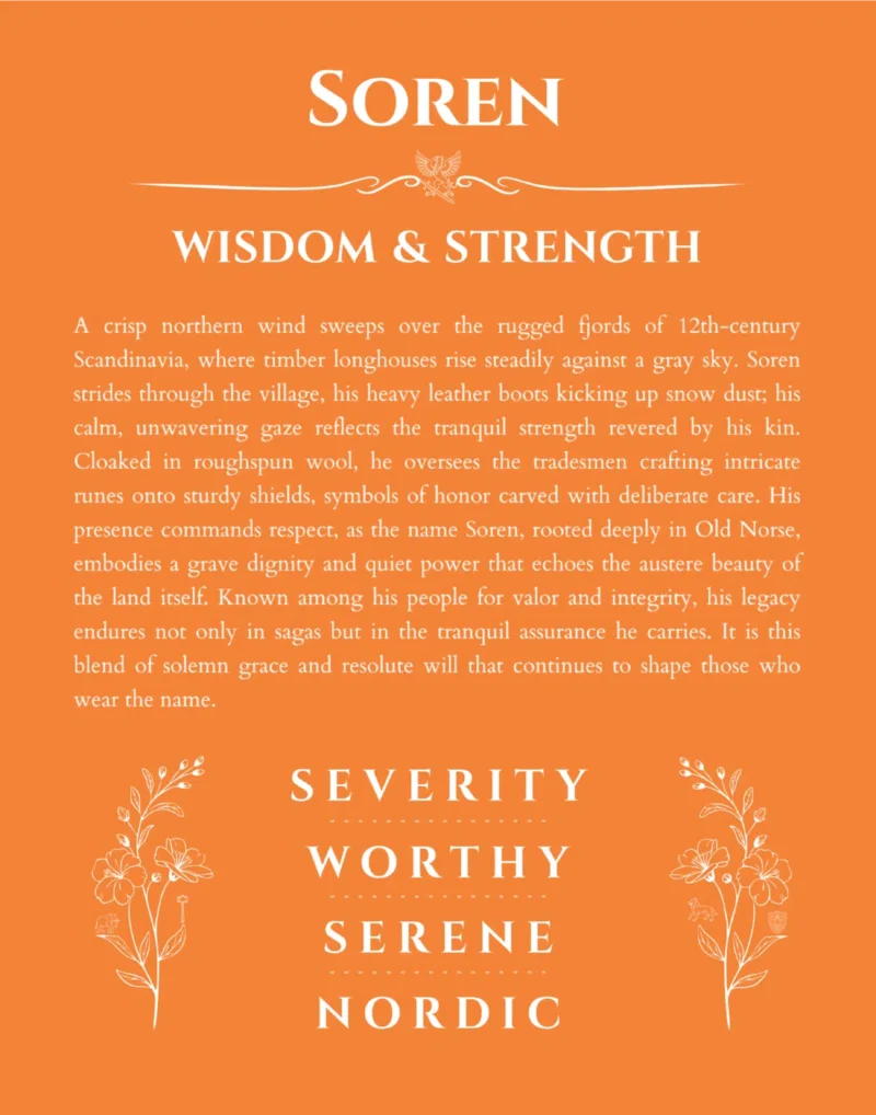 Soren personalized wall art with the story of your name in orange