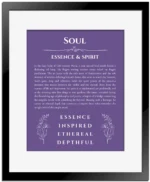 Soul personalized name print with origin and traits in purple with black matte frame