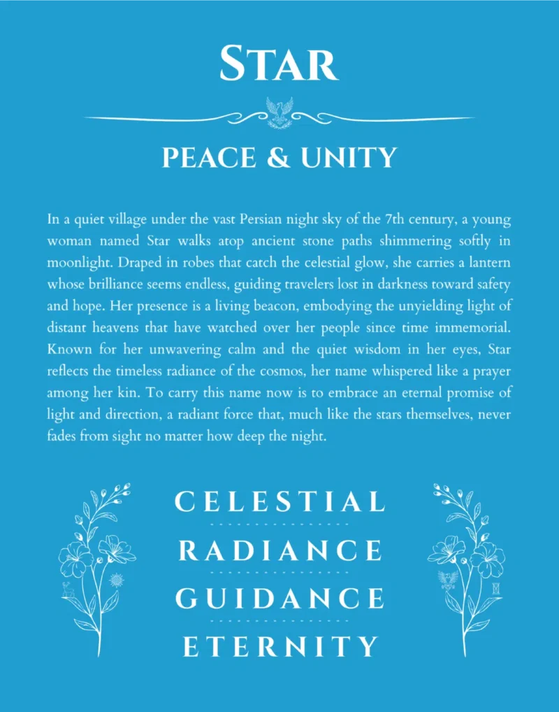 Star name origin print with meaning and traits in blue