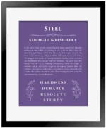 Steel name meaning gift print in purple with black matte frame
