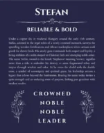 Stefan name origin print with meaning and traits in navy blue