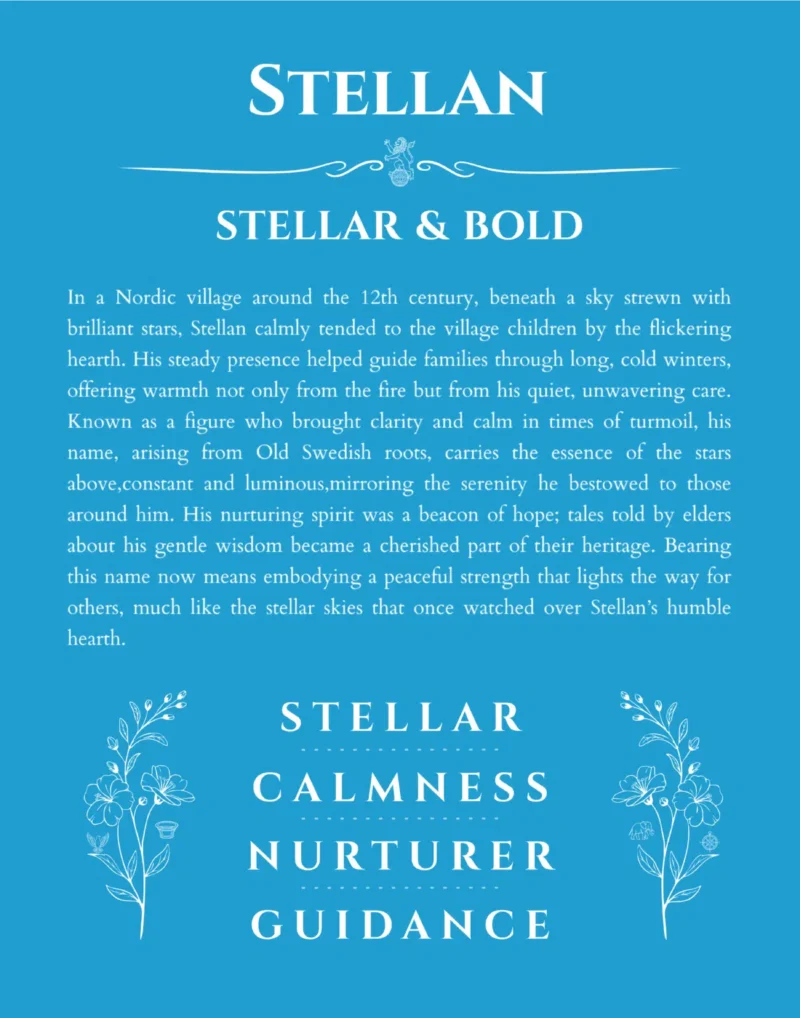 Stellan name meaning gift print in blue