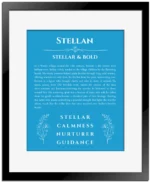 Stellan name meaning gift print in blue with black matte frame