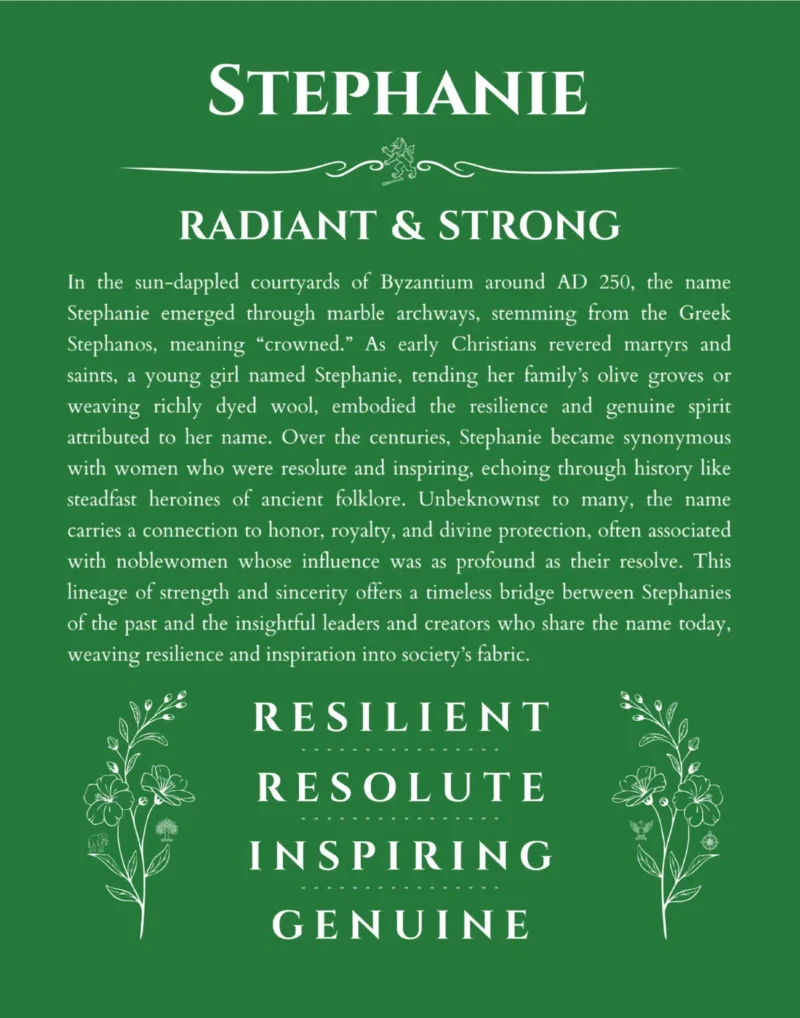 Stephanie personalized name meaning print in dark green