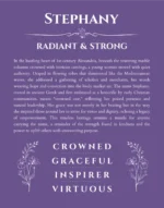 Stephany name origin print with meaning and traits in purple