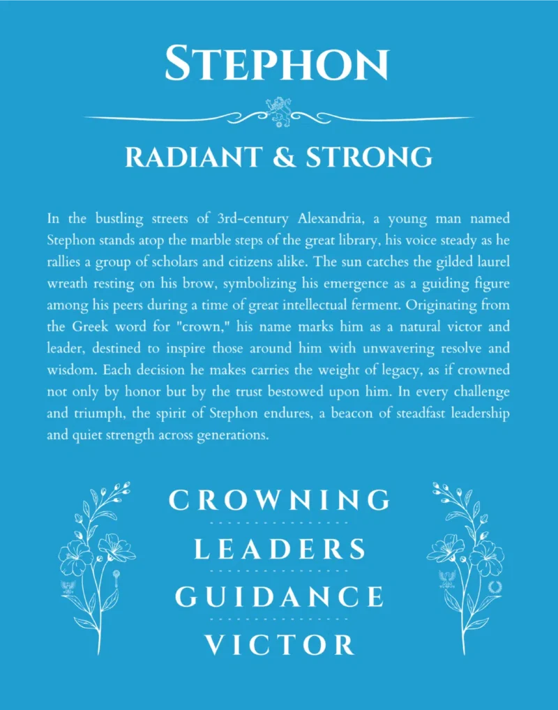 Stephon custom name art showing meaning and origin in blue