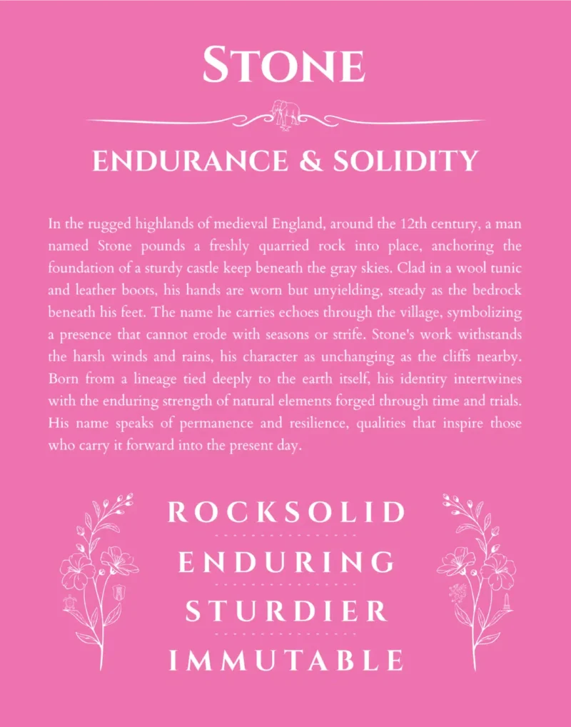 Stone personalized name print with origin and traits in pink
