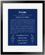 Stori custom name meaning print in deep blue with black matte frame