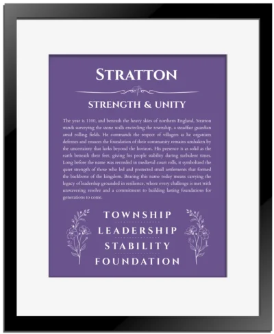 Stratton custom name print for wall display in purple with black matte frame