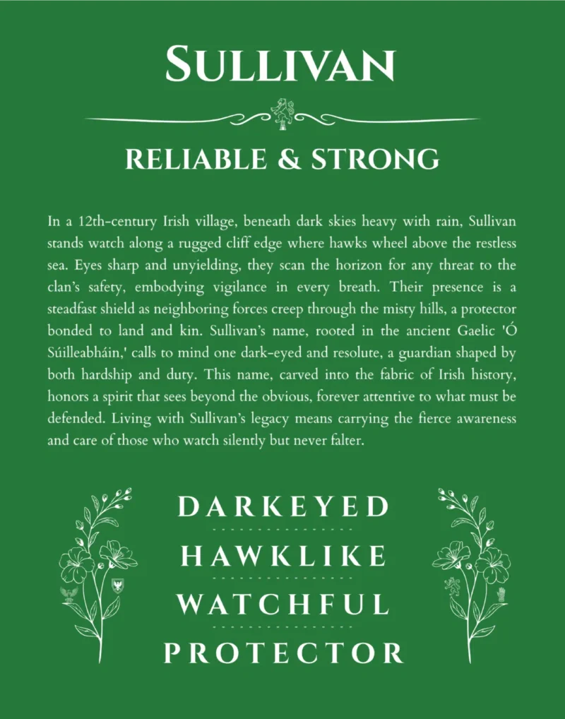 Sullivan custom name art showing meaning and origin in dark green