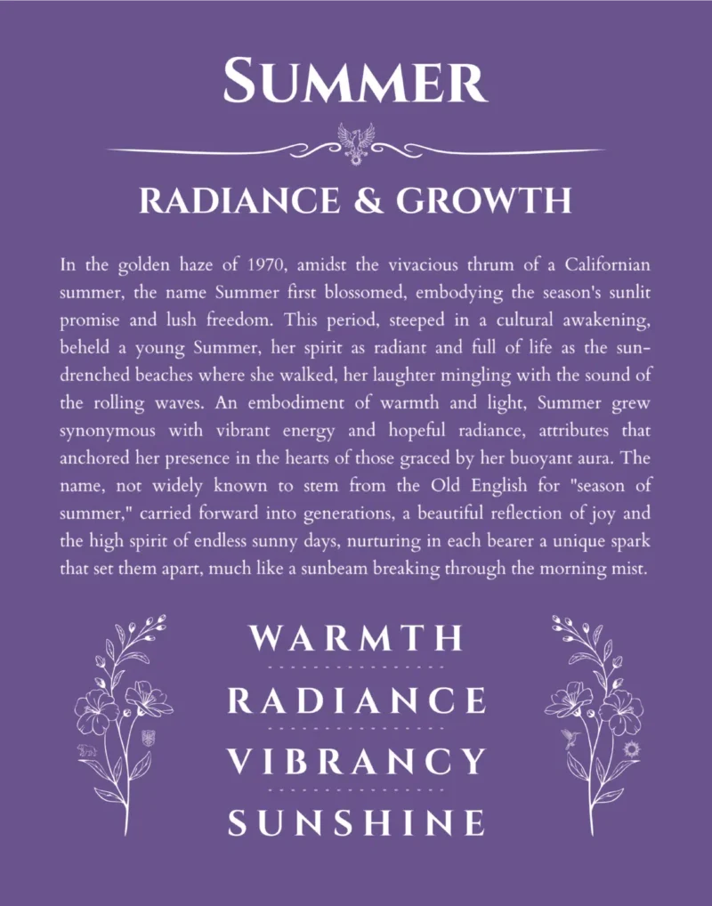 Summer personalized name print with origin and traits in purple