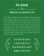 Sunni personalized wall art with the story of your name in dark green