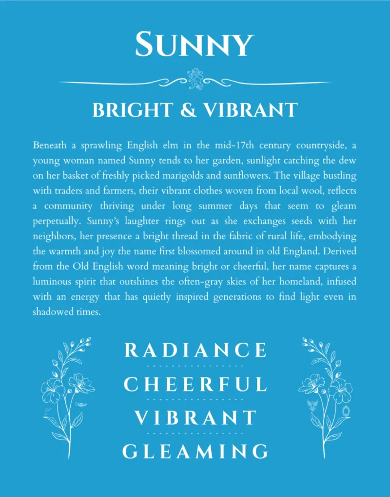 Sunny personalized wall art with the story of your name in blue