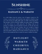 Sunshine personalized name art with origin story in deep blue