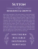 Sutton personalized name art with origin story in purple