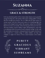 Suzanna custom name art showing meaning and origin in navy blue