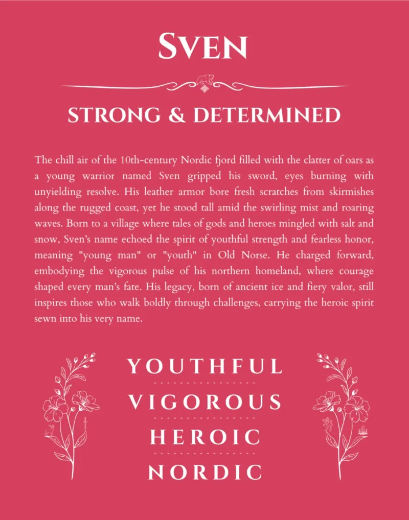Sven personalized name print with origin and traits in red