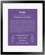 Sybil name meaning gift print in purple with black matte frame