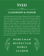 Syed custom name art showing meaning and origin in dark green