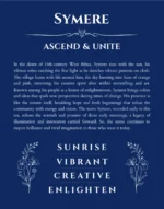 Symere name origin print with meaning and traits in deep blue