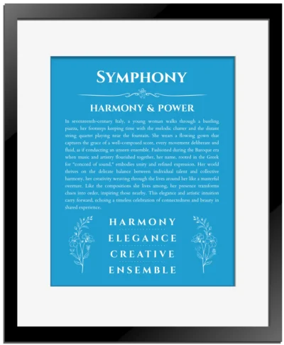 Symphony name meaning gift print in blue with black matte frame