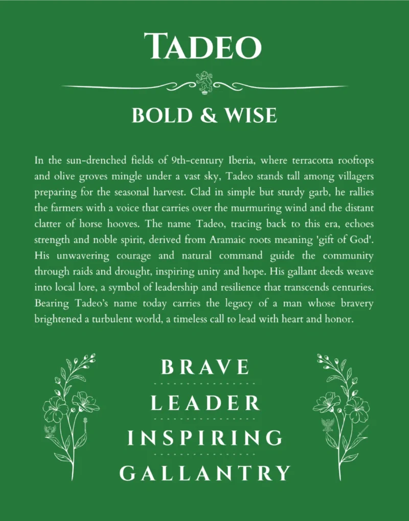 Tadeo custom name print for wall display in dark green
