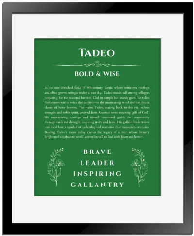 Tadeo custom name print for wall display in dark green with black matte frame