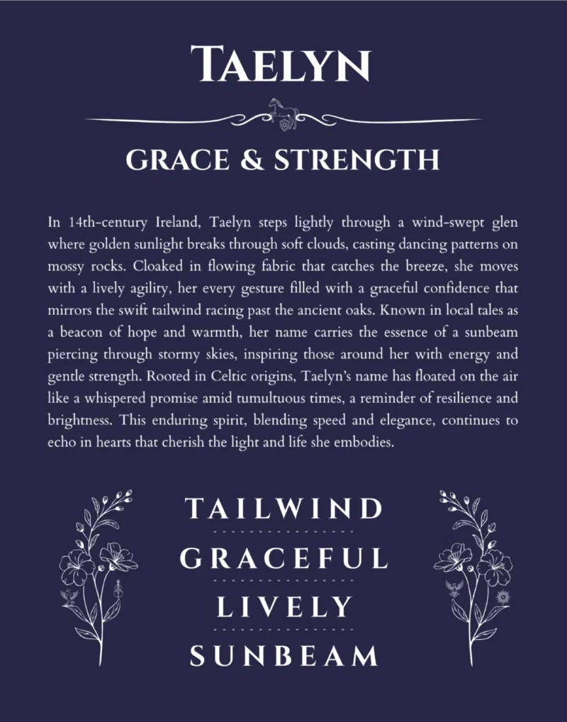 Taelyn name meaning gift print in navy blue