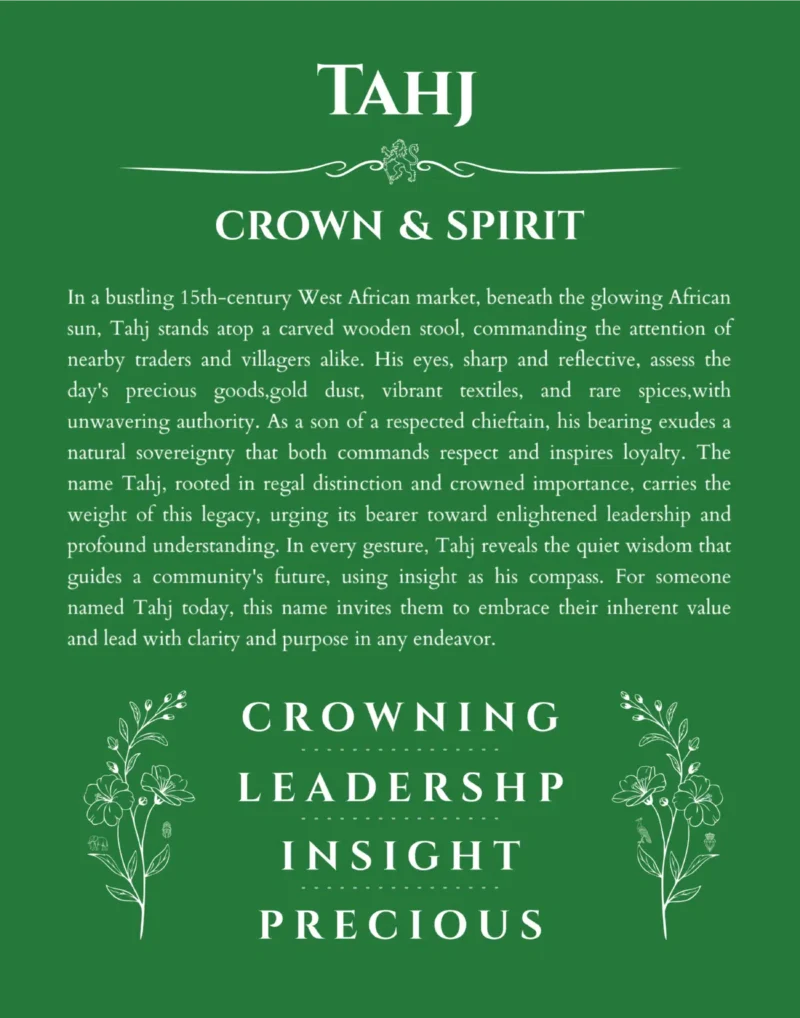 Tahj name meaning gift print in dark green