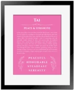 Tai name meaning gift print in pink with black matte frame