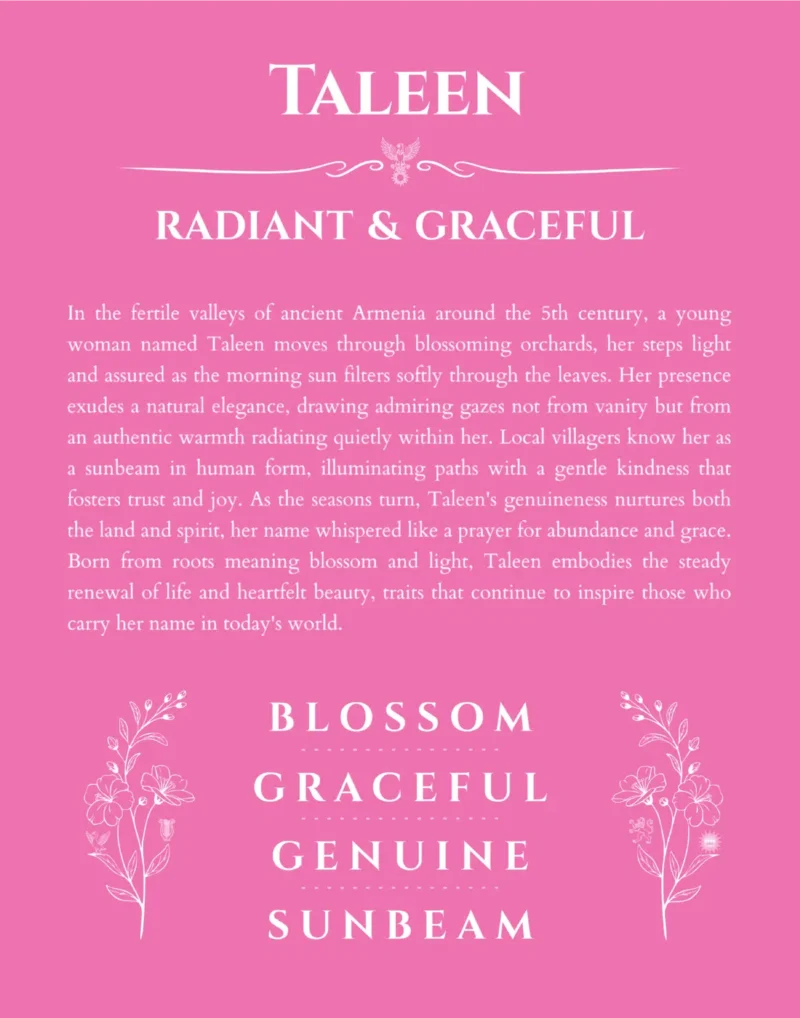 Taleen name meaning gift print in pink