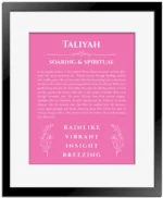 Taliyah custom name print for wall display in pink with black matte frame