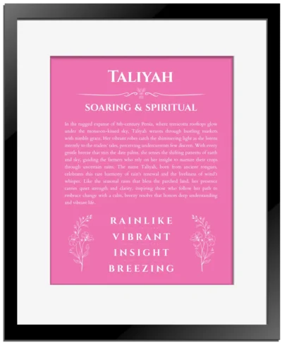 Taliyah custom name print for wall display in pink with black matte frame