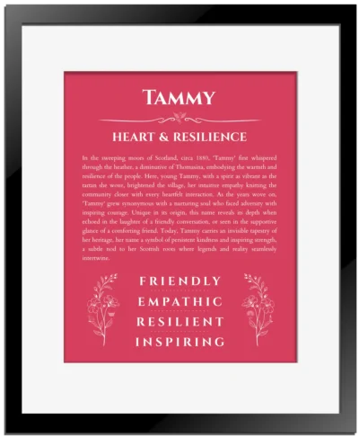 Tammy personalized name meaning print in red with black matte frame