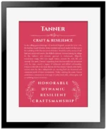 Tanner custom name print for wall display in red with black matte frame