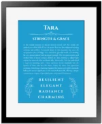 Tara custom name meaning print in blue with black matte frame