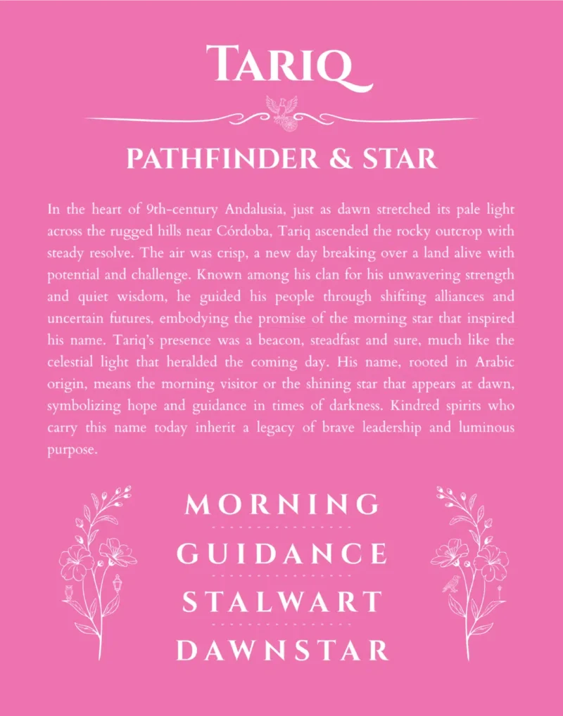 Tariq name meaning gift print in pink