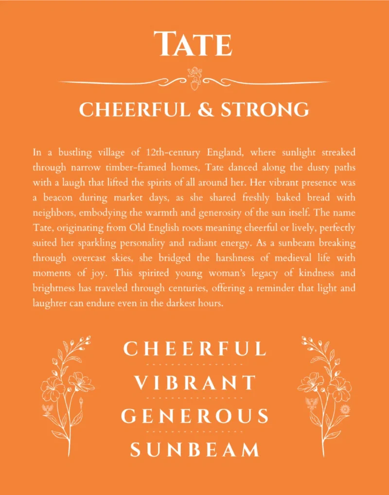 Tate name meaning gift print in orange