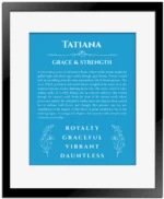 Tatiana custom name print for wall display in blue with black matte frame