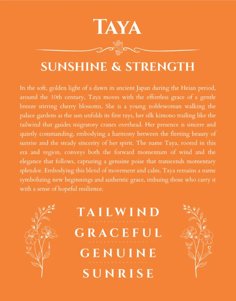 Taya custom name art showing meaning and origin in orange